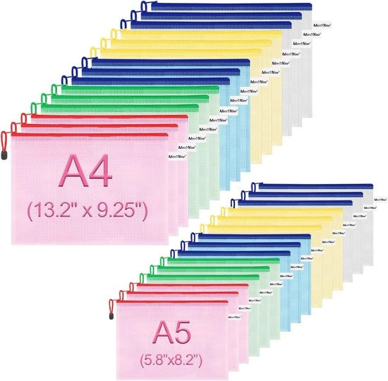 Documenti con chiusura a cerniera - A4 A5 - 30 pezzi - diverse colori - plastica