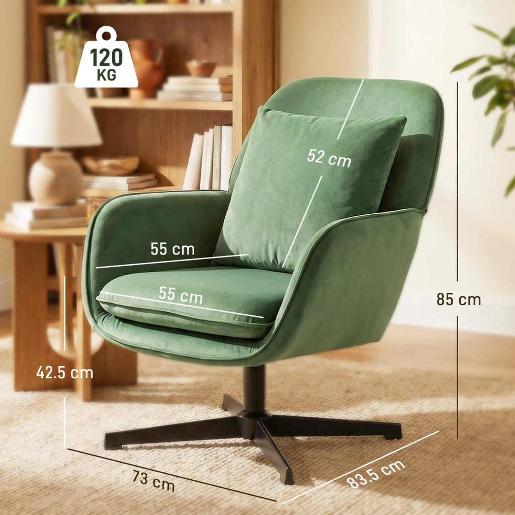 Poltrona Girevole Rivestita in Tessuto Effetto Velluto ¨C Zephmum ¨C Verde