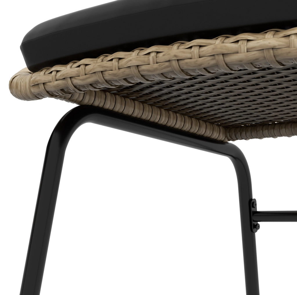 Set bistro da giardino 3 pezzi in rattan con 2 sedie; tavolino rotondo e cuscini giallo