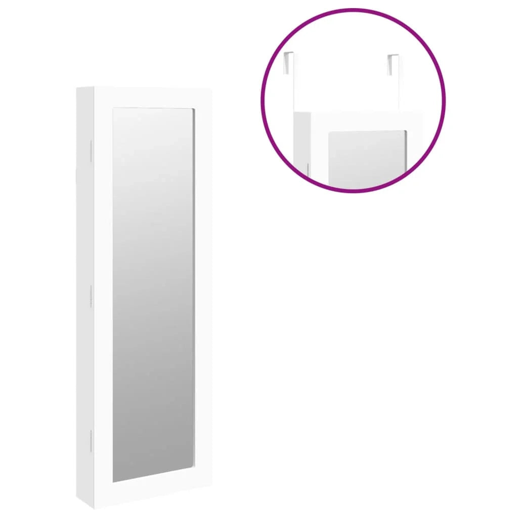 Mobiletto portagioie mobile contenitore organizer per camera da letto spogliatoio bagno con specchio a parete 30 x 8,5 x 90 cm bianco 02_0022834