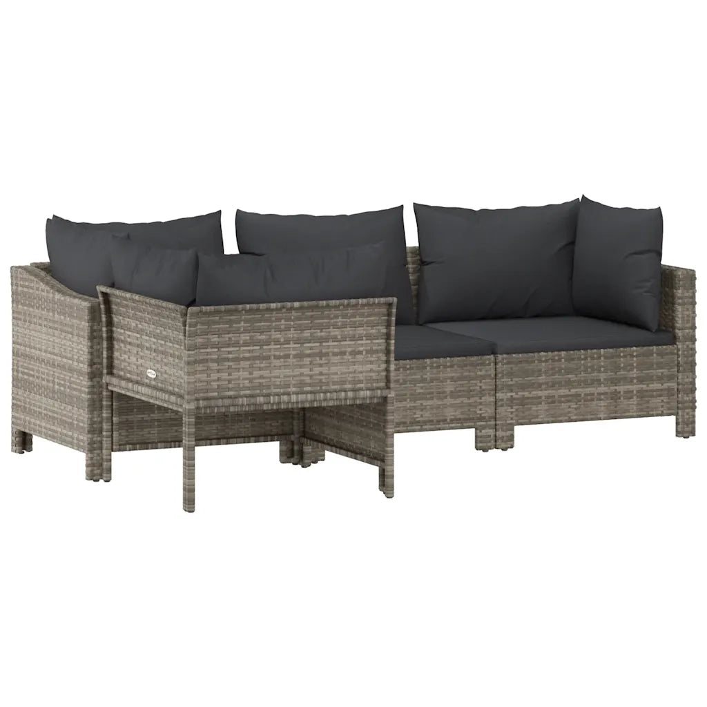 Set da giardino 4 pz | Set Salotto da Giardino con cuscini grigio in polyrattan