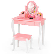 Set toeletta e sgabello per bambini 70 x 335 x 995 cm con specchio girevole a 360° e 3 cassetti in MDF rosa e bianco 20_0011523