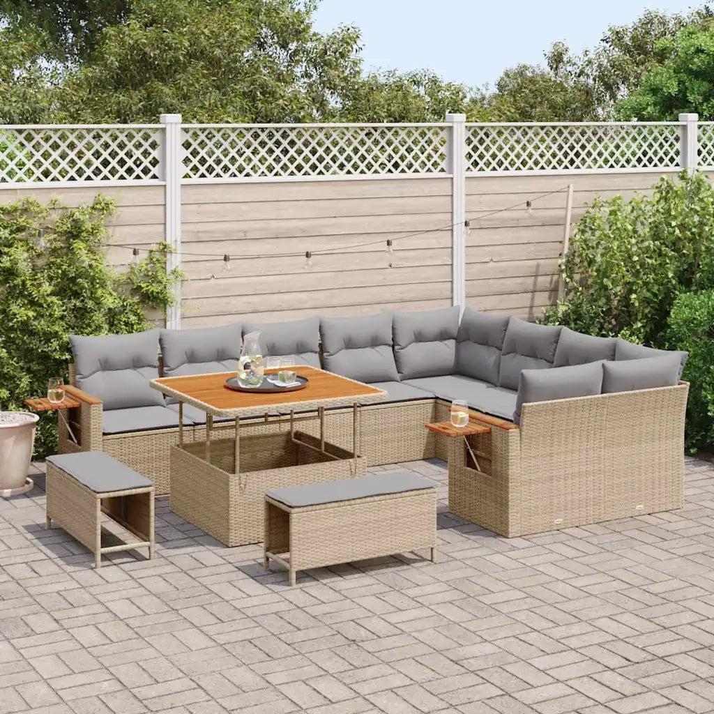 Set Divano da Giardino 13 pcs Beige e Grigio Chiaro polyrattan