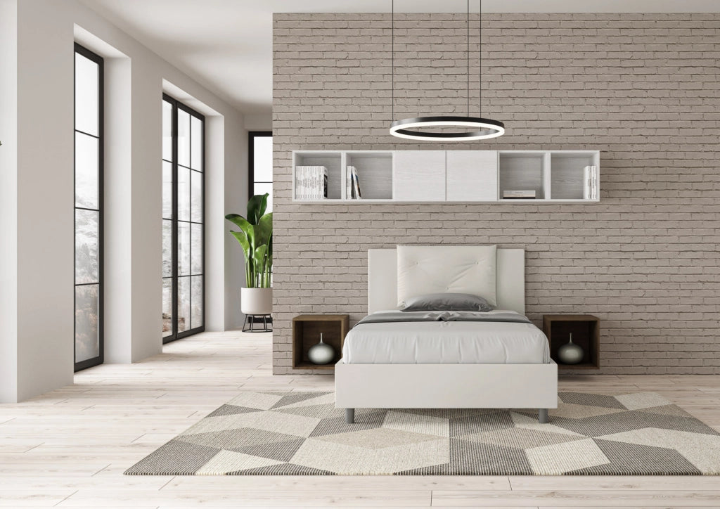 BS COM Letto una piazza e mezza contenitore imbottito 120x190 similpelle bianco