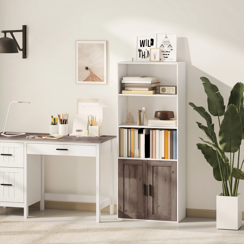 Libreria con Ante e Scaffale Aperto ¨C zephmum ¨C 60x30x149,5 cm Bianco e Marrone