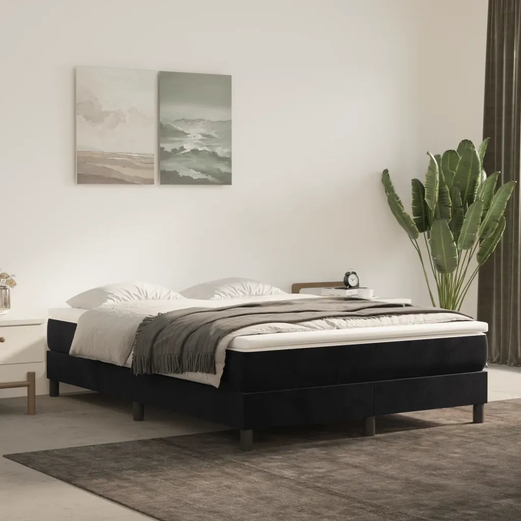 Struttura Letto a Rete a Molle-Giroletto Nero 140x190 cm in Velluto 200452