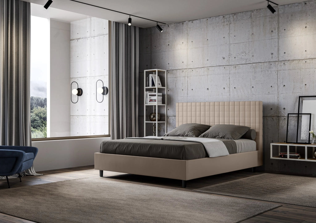 BS COM Letto queen size con rete imbottito 150x190 similpelle tortora