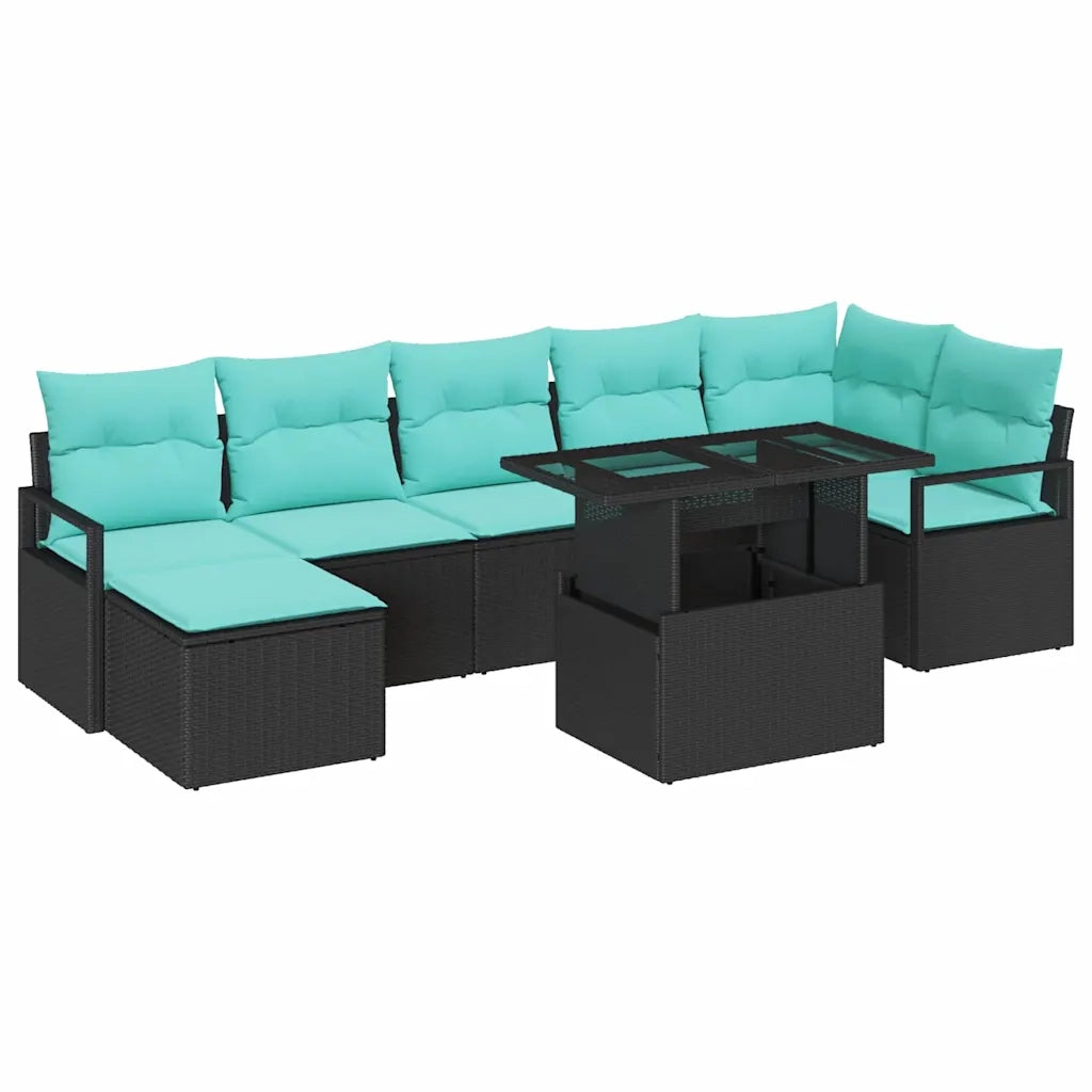 Set Divano da Giardino con cuscino 8 pcs Nero e Blu polyrattan 3348872