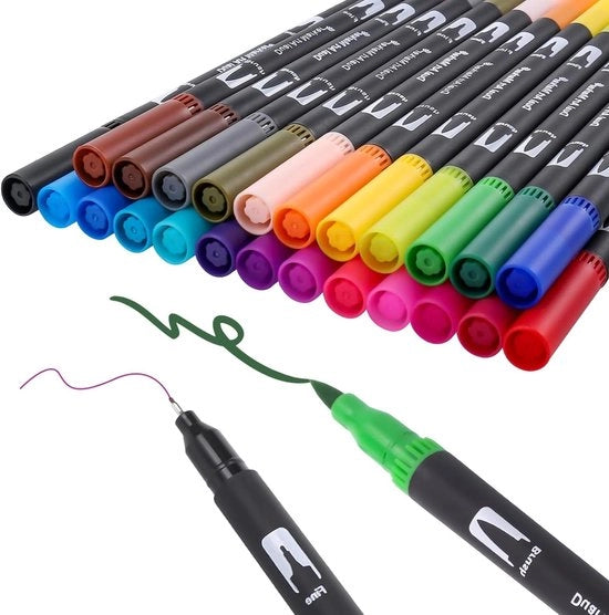 Viltstift Dual Brush Markers 24 Colori per Disegnare e Colorare - Adulti e Bambini