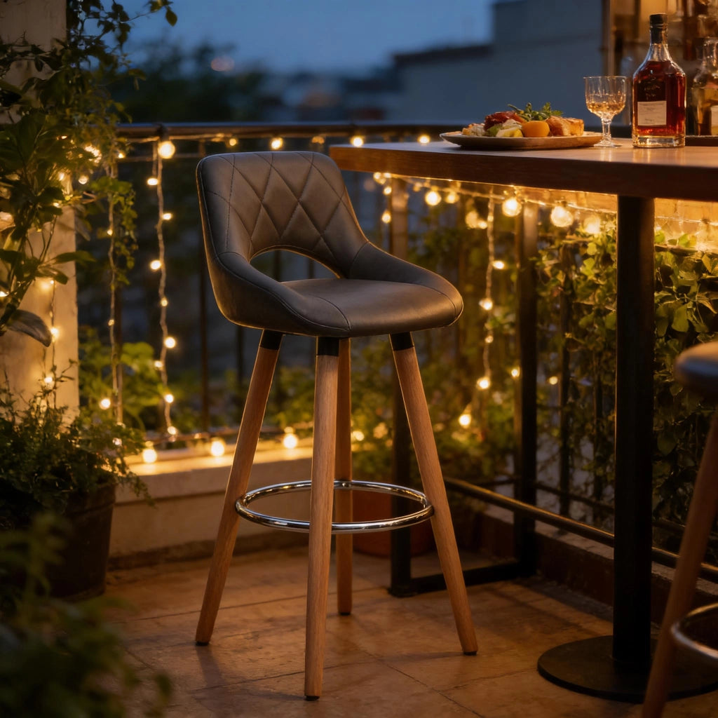 Sgabello da bar con schienale ergonomico e seduta imbottita per cucina e locali in similpelle e legno grigio