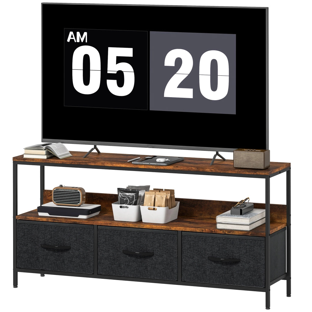 Mobile TV per TV fino a 55 pollici con 3 cassetti e piedi in acciaio ¨C zephmum ¨C marrone 120x29x56 cm