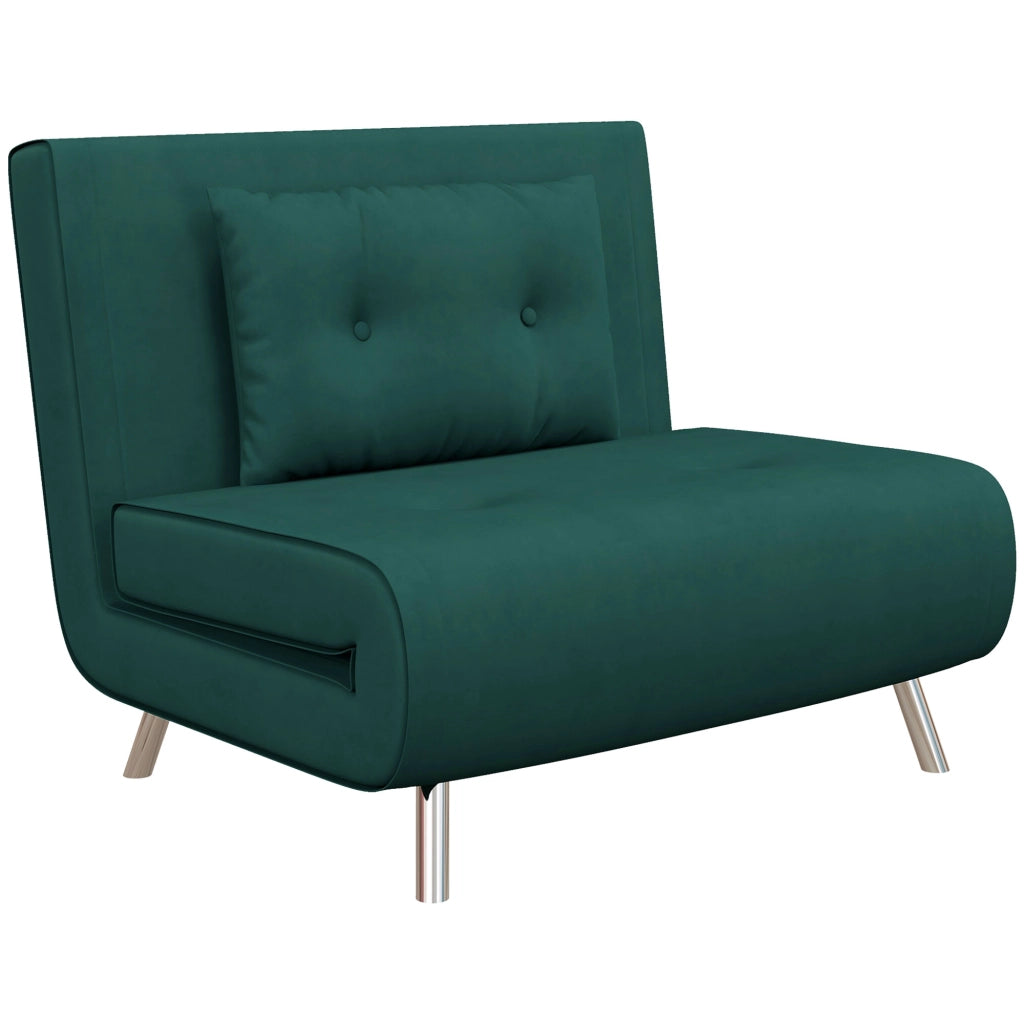 Poltrona Letto Singolo 3 in 1, Poltroncina Reclinabile a 3 Livelli con Rivestimento in Velluto e Cuscino, 100x88x83cm, Verde Scuro