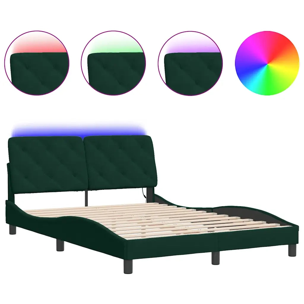 Giroletto con LED senza Materasso Verde Scuro 140x200 cm in Velluto