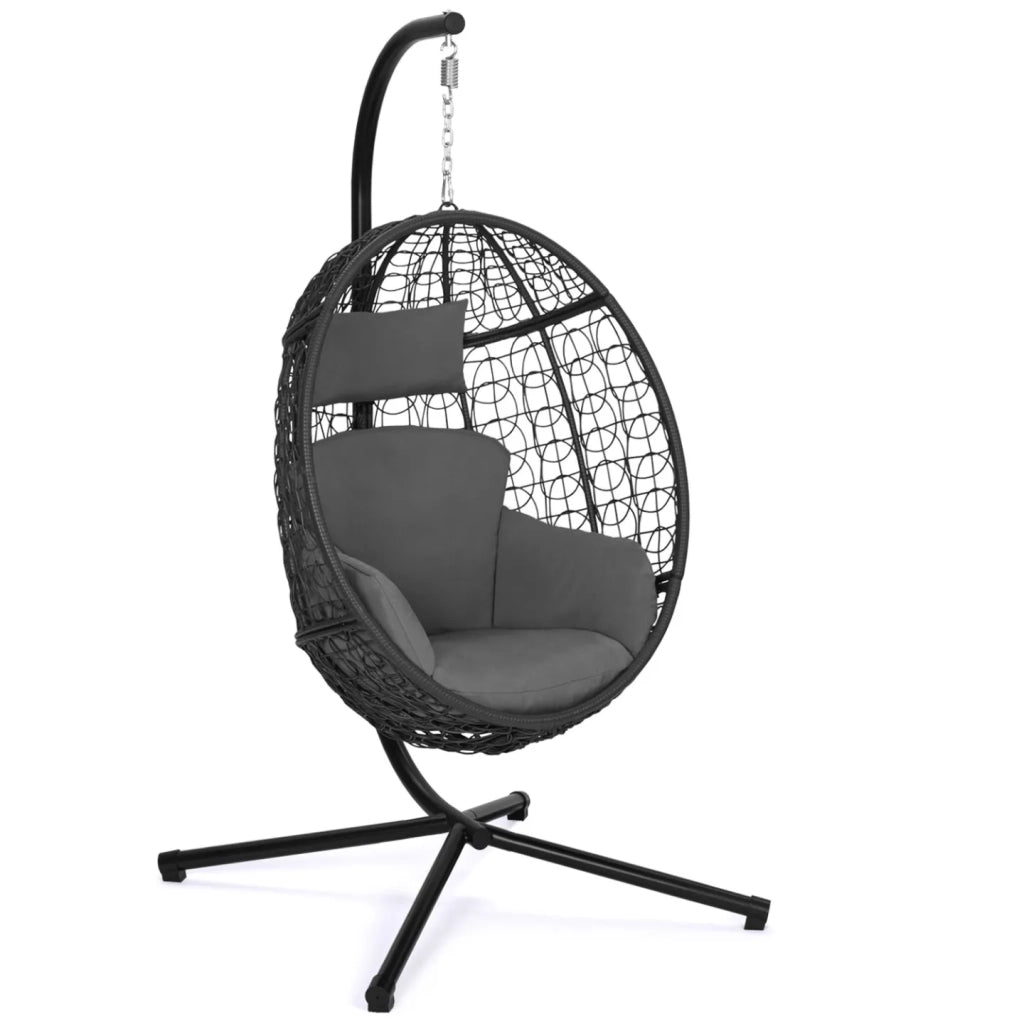 IDMarket - Poltrona dondolo sospesa grigio con piedistallo con cuscino grigio