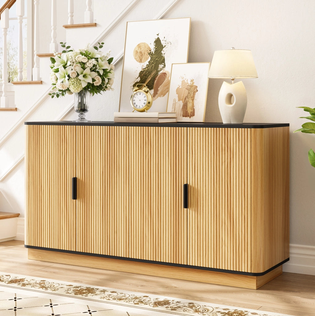 Credenza moderna 139x40x75 cm in legno naturale con 4 ante; struttura in truciolare