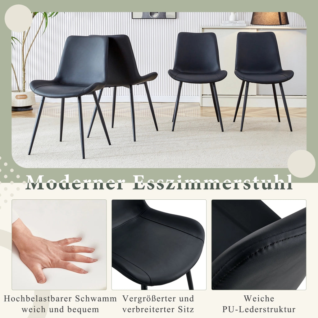 Set di 4 sedie da pranzo con seduta ampia e schienale ergonomico per sala da pranzo in PU nero e metallo