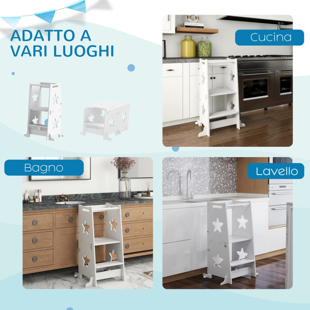 Scala Montessori Convertibile in Tavolo e Sedie ¨C Xylo ¨C Legno Bianco 60x44.5x86cm