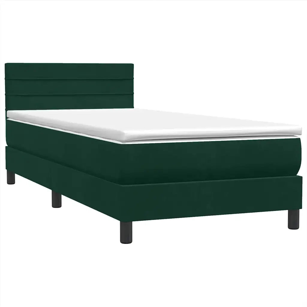 Letto a Molle con Materasso e LED Verde Scuro 80x220 cm Velluto 3317004