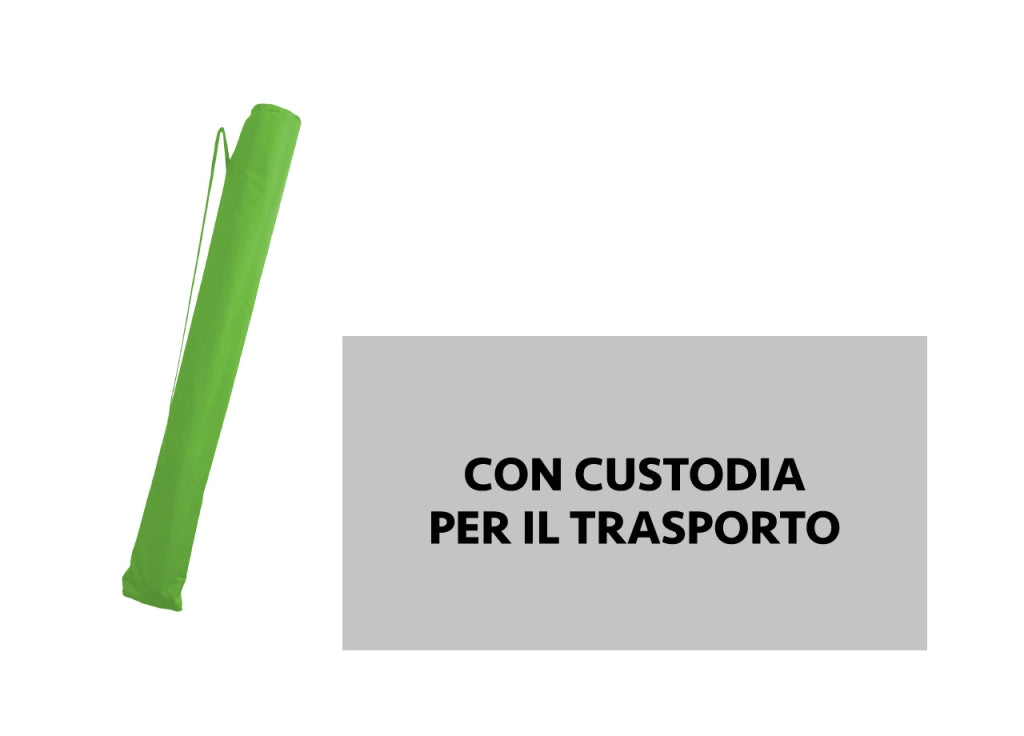 Ombrellone Spiaggia Mare Portatile Palo Reclinabile Tinta Unita Modello Caprera - Diametro 180 - Verde