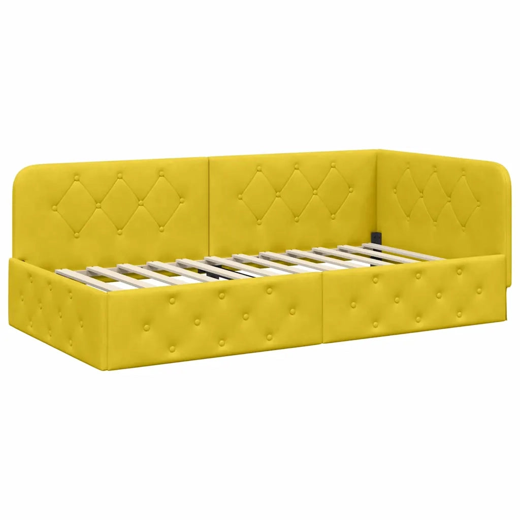 Letto singolo | Letto per adulti | Cornice del letto ad angolo Giallo 90 x 200 cm Velluto