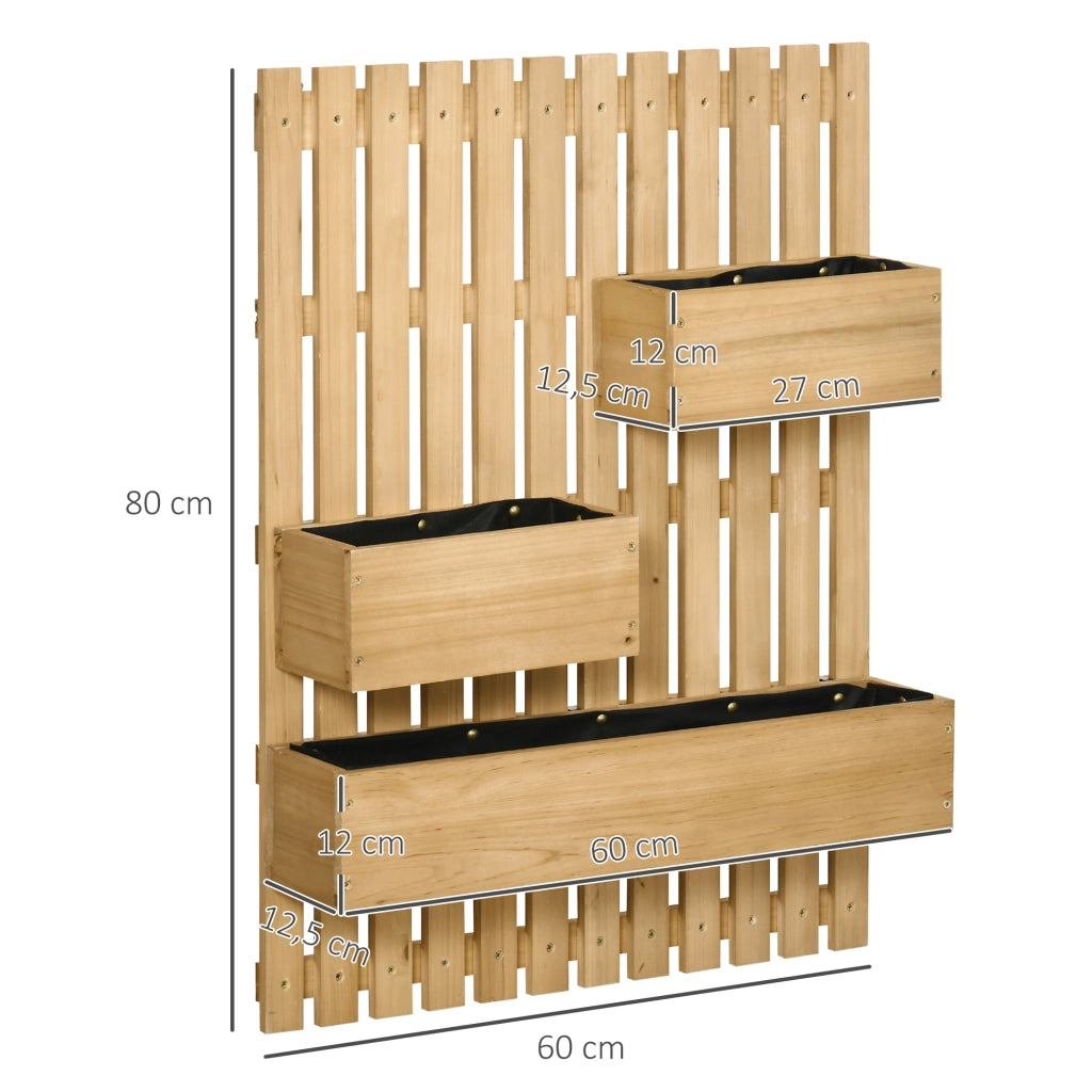 Fioriera verticale da parete con 3 vasche in legno massello 60x16x80 cm ¨C Xylo ¨C Marrone