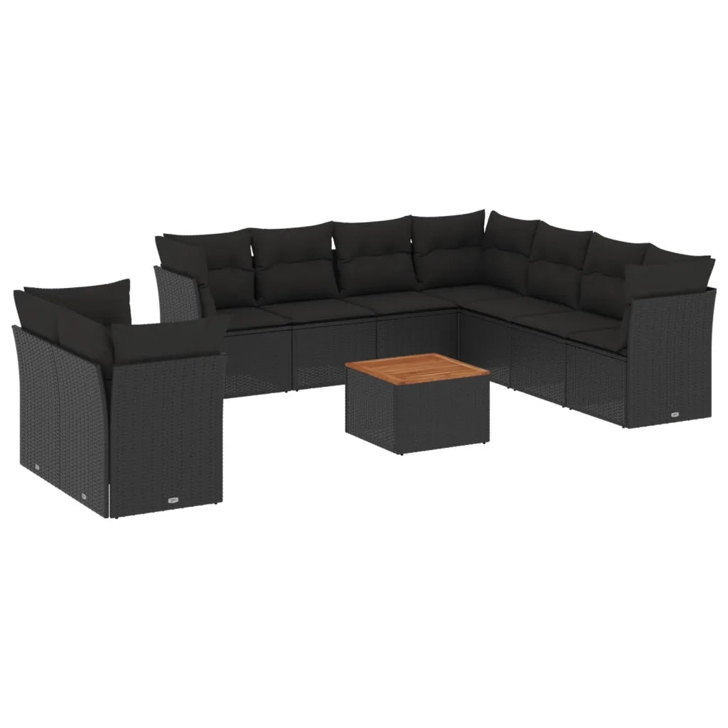 Set Divani da Giardino 10pz con Cuscini in Polyrattan Nero 3256041