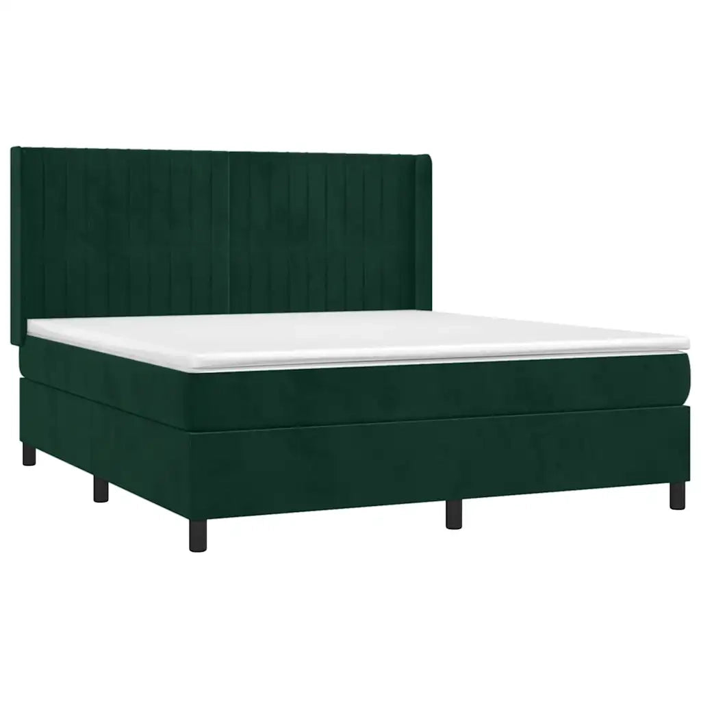 Letto a Molle con Materasso e LED Verde Scuro 160x200cm Velluto 3139694