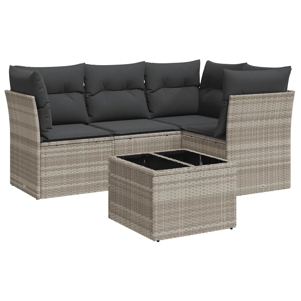 Set Divano da Giardino 5pz con Cuscini Grigio Chiaro Polyrattan