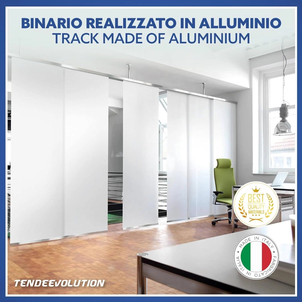 Bastone per Tende A Pannello Comando a Corda Apertura a destra, Binario a 4 vie con portapannelli da 55 CM, Attacco Soffitto Lunghezza 210 CM