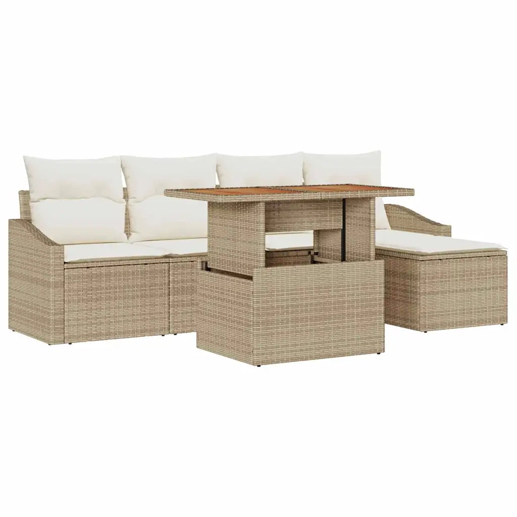 Set da Pranzo per Giardino con cuscino 6 pcs Beige e Crema