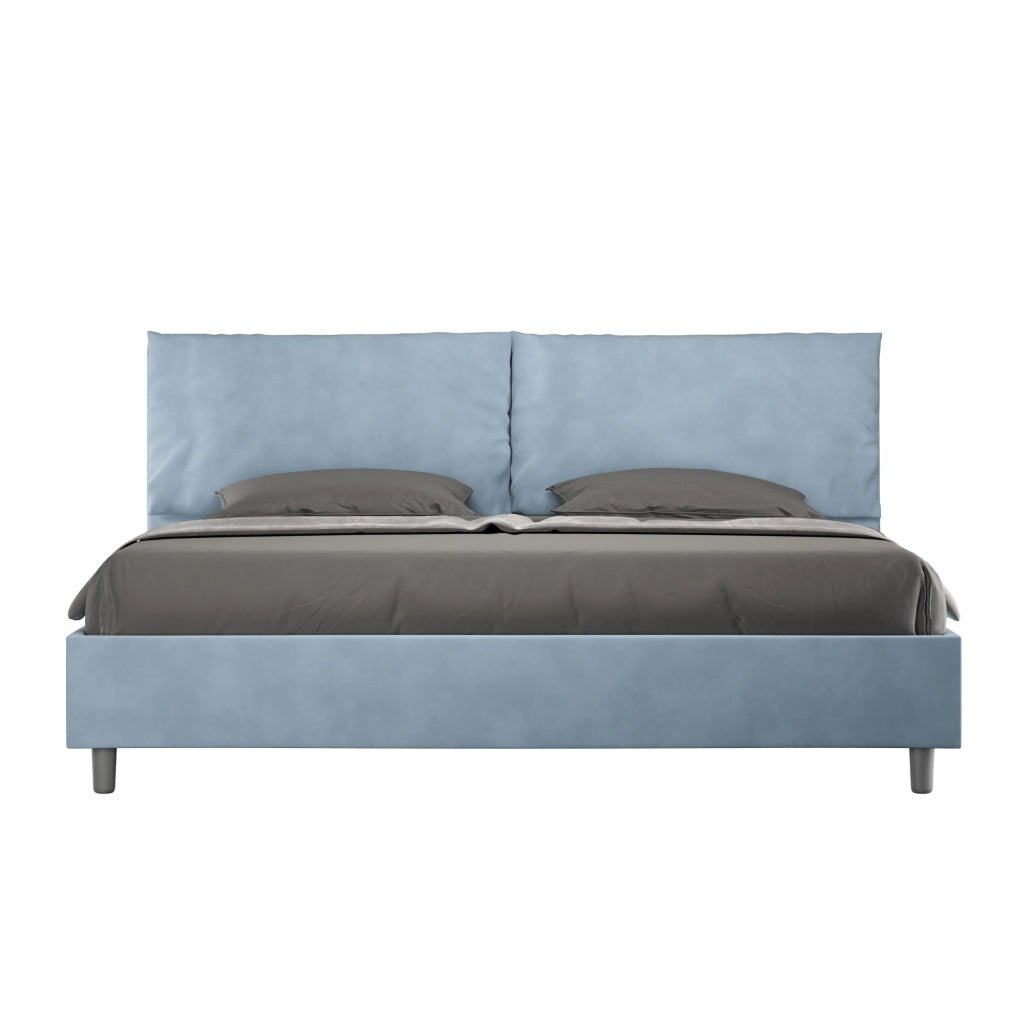 Letto Matrimoniale King Size 200x210 cm con Rete e Contenitore Imbottito in Microfibra Antea Large Azzurro