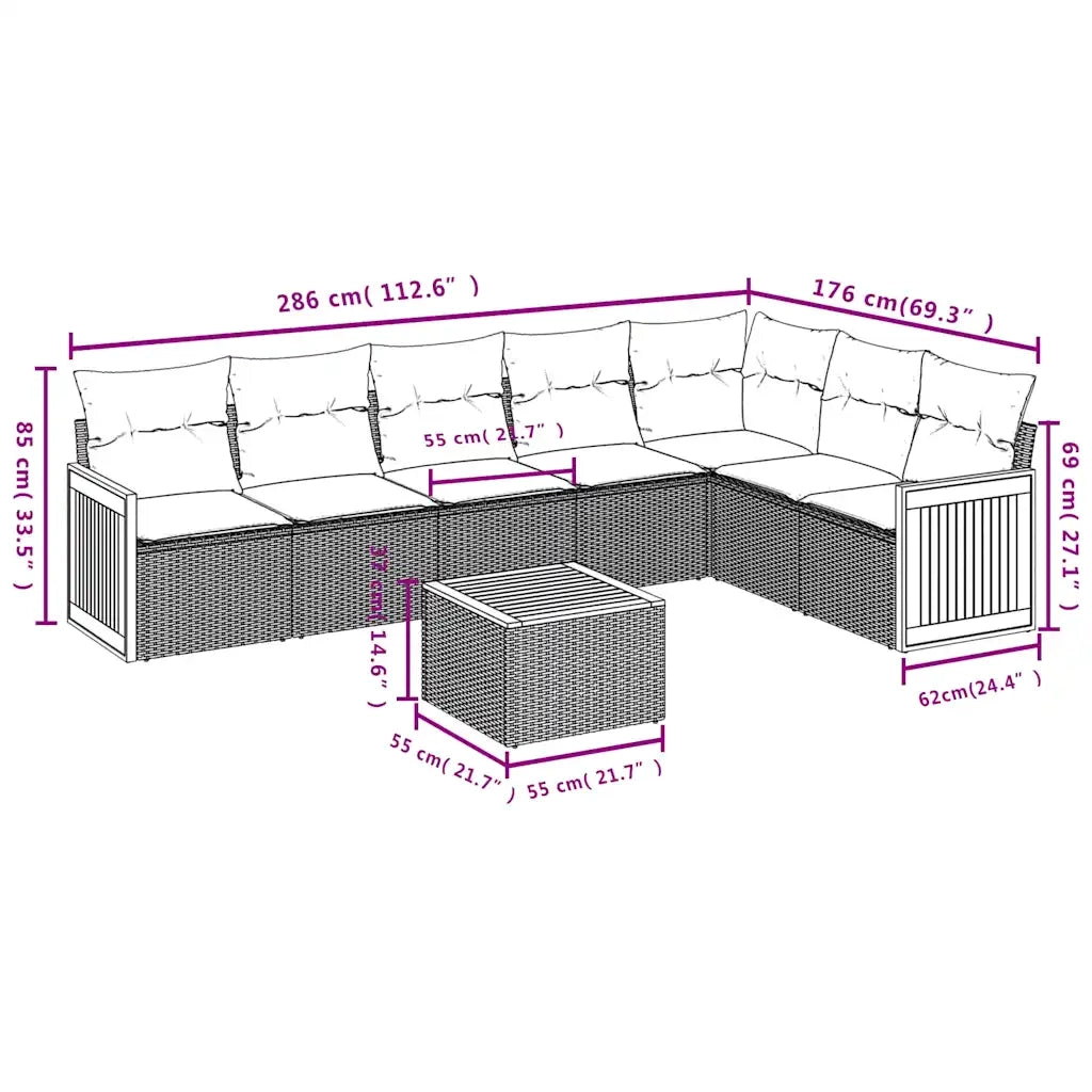 Set Divani da Giardino 8 pz con Cuscini Nero in Polyrattan 3227716