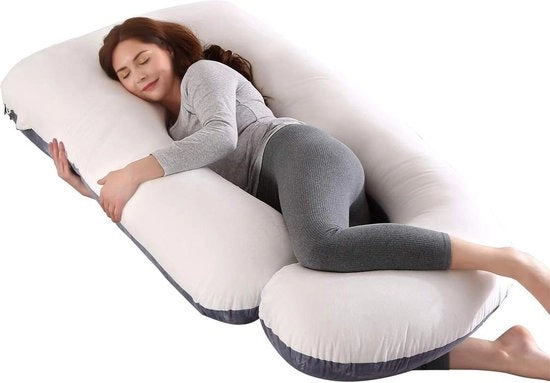 Sostegno per la gravidanza - Cuscino full-body - Forma U grande - Supporto per gravidanza e upgrade - Copertura in pelle di velluto rimovibile e lavabile - Pelle di velluto grigia e bianca