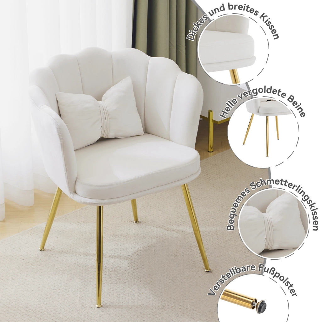 SEDIA imbottita set da 4 pezzi in velluto beige con schienale a petalo
