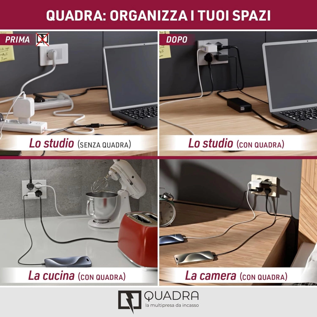 MULTRIPRESA DA PARETE SCHUKO 'QUADRA' Colore nero - ELECTRALINE