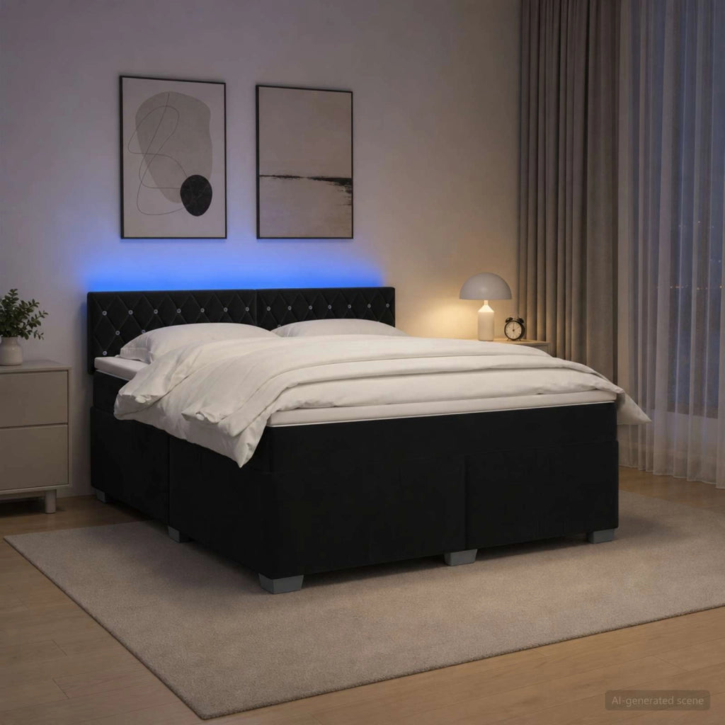 Letto con Box Spring, Materasso e LED Nero 160 x 200 cm Velluto 3452206
