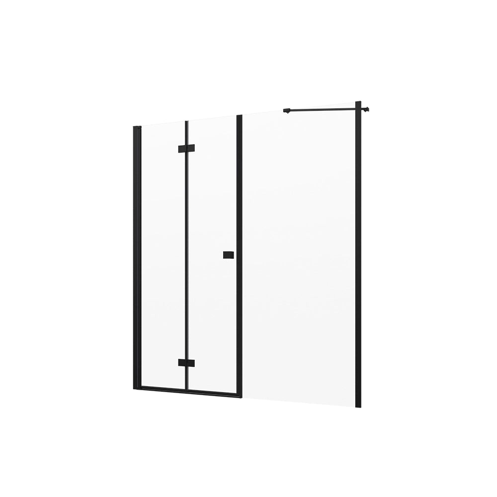 Porta doccia 141-145cm profili in alluminio nero opaco apertura libro a sinistra con parete fissa vetro 8mm trasparente h195 | Fiji