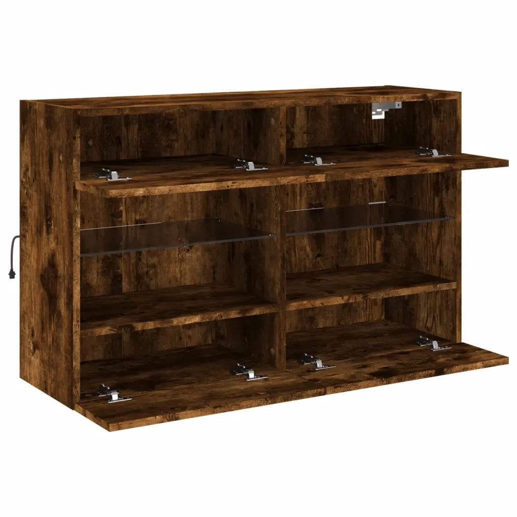 Mobile TV a Parete con Luci LED Rovere Fumo 98,5x30x60,5 cm 837110