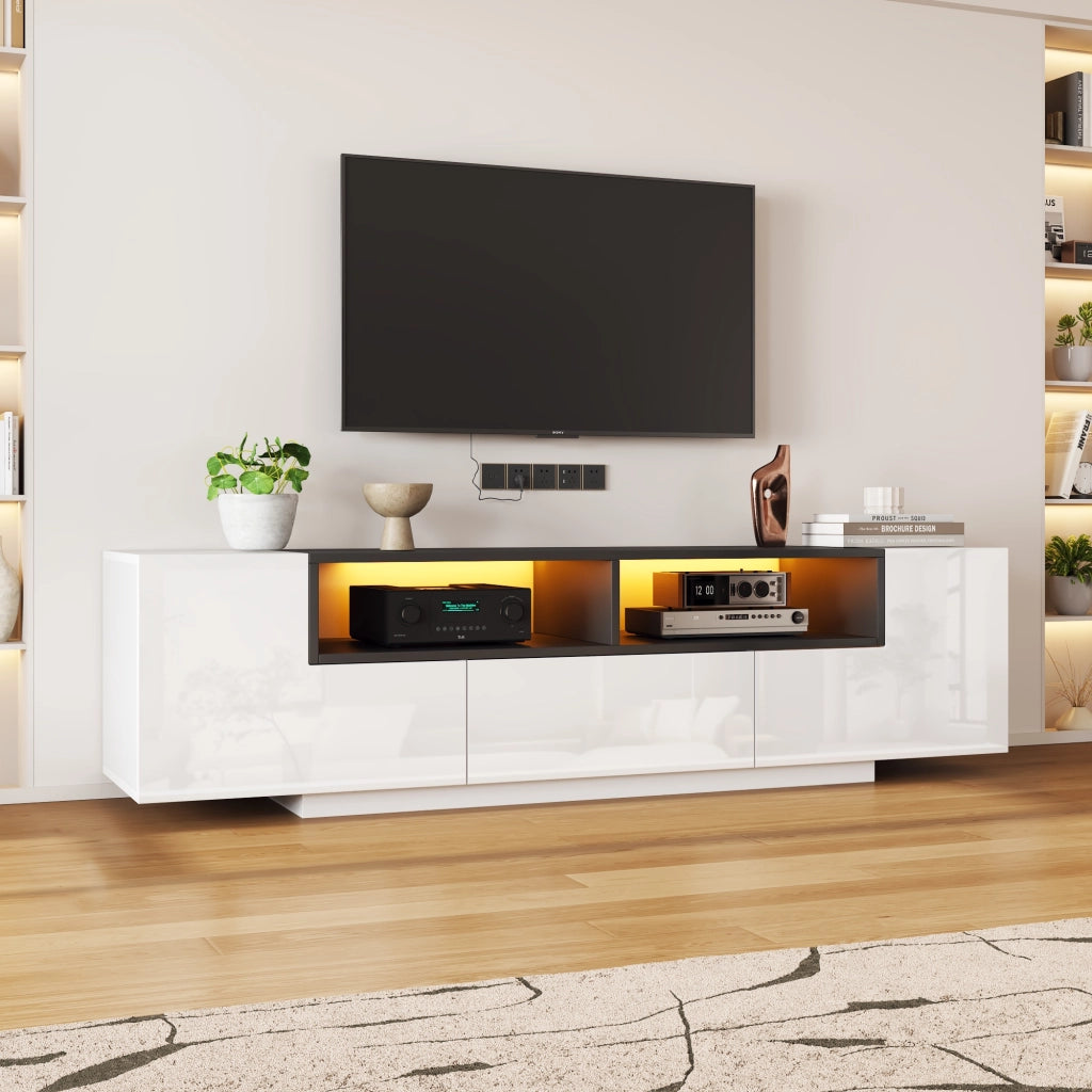 Mobile TV con LED e Cassetti ¨C MINIMAL ¨C Bianco Lucido/Nero, 180x40x48 cm