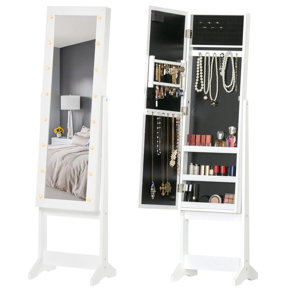 Armadietto con Specchio e Luci ¨C zephmum ¨C Bianco, 36x30x136 cm