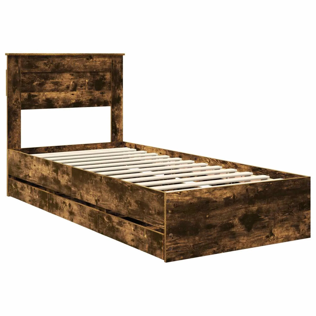 Struttura del letto con cassetto Rovere fumé 90 x 190 cm 3409876