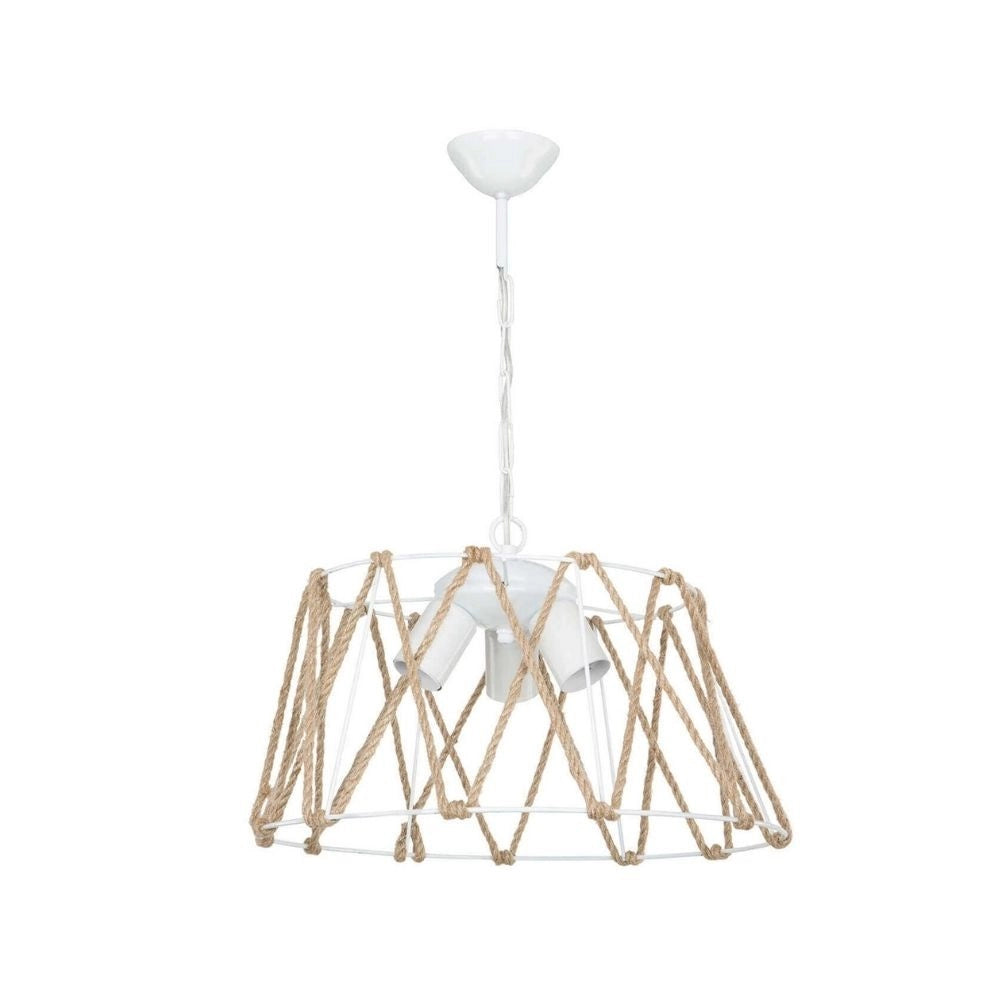Lampada a sospensione  Evren ASZ1030 3 luci metallo bianco e corda EFFEZ