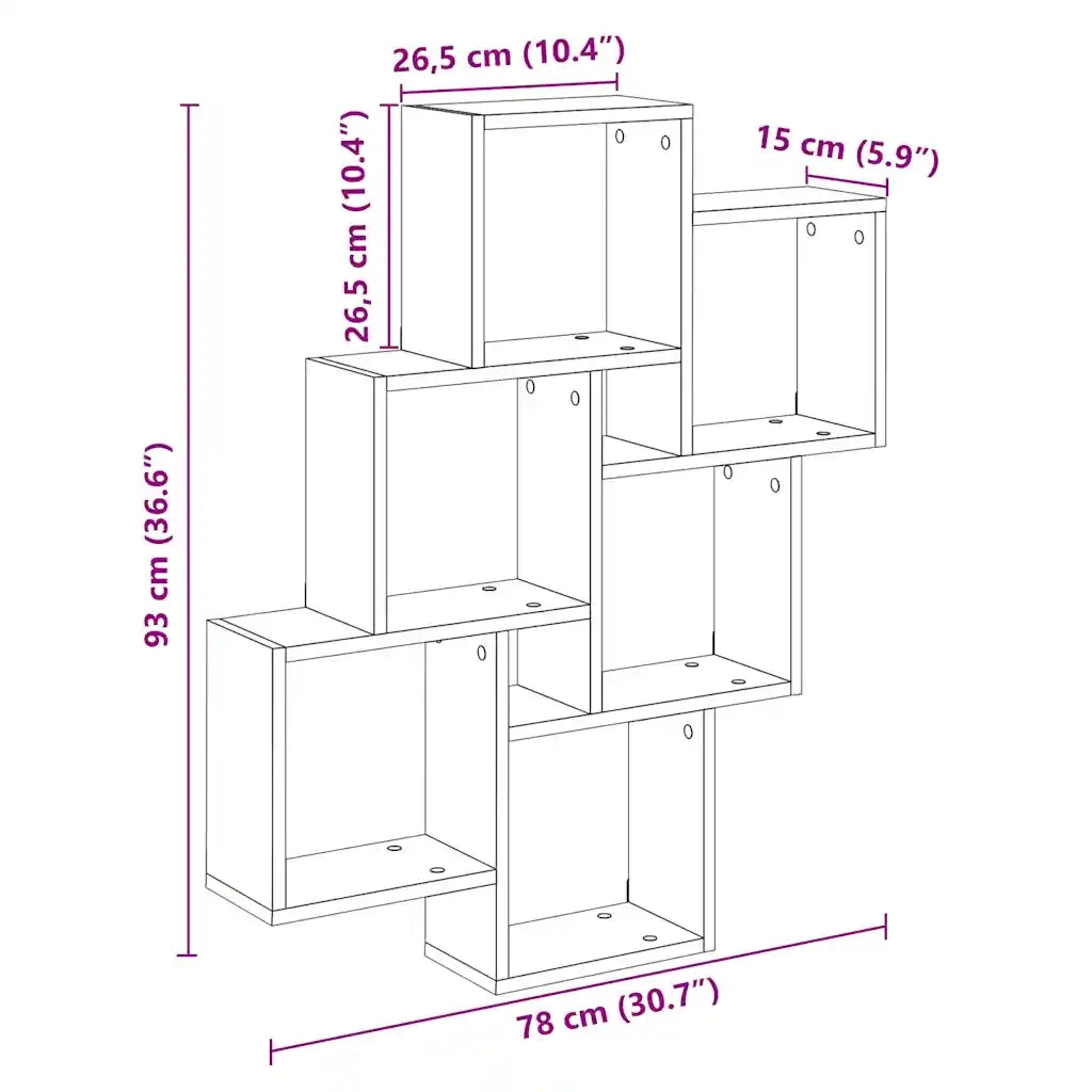 Mensola a Muro a Cubo Legno Antico 78x15x93cm Legno Multistrato 856594