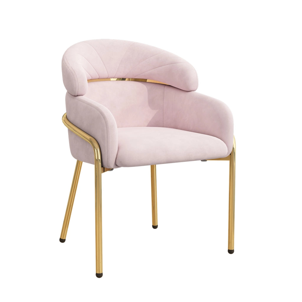 Sedia da pranzo singola con schienale ergonomico in velluto; 4 gambe in metallo; per soggiorno e camera; rosa