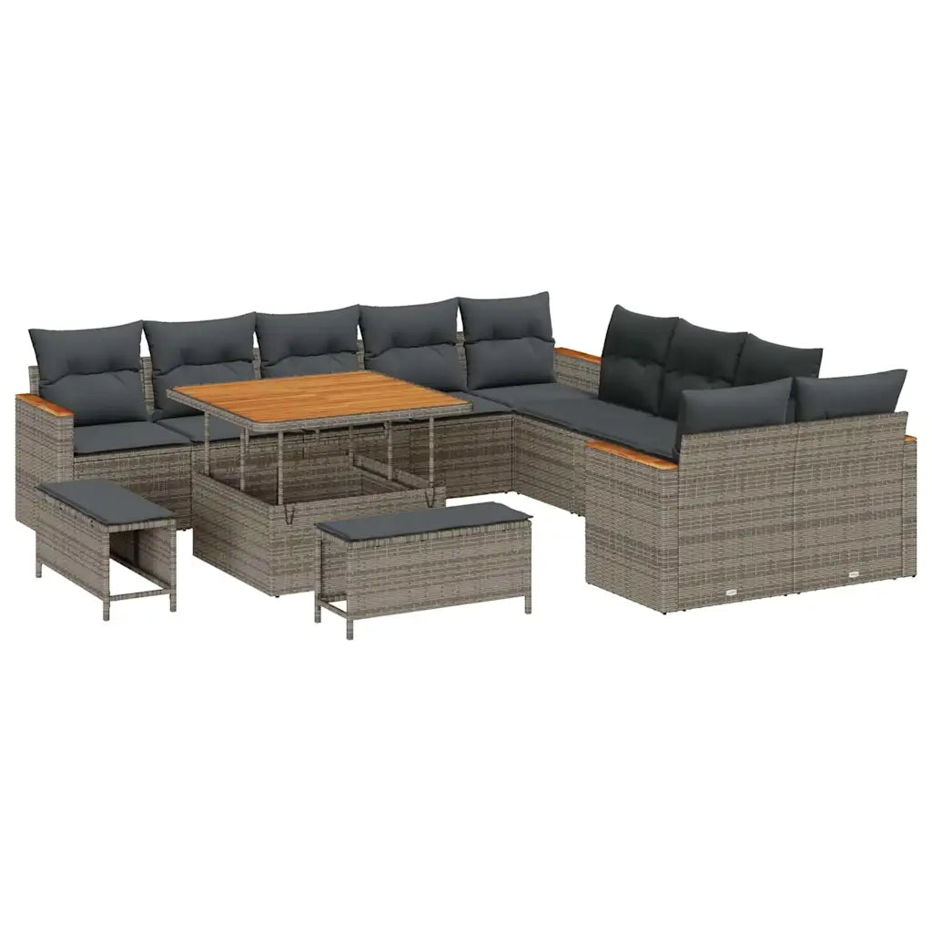 Set Divano da Giardino con cuscino 13 pcs Grigio polyrattan