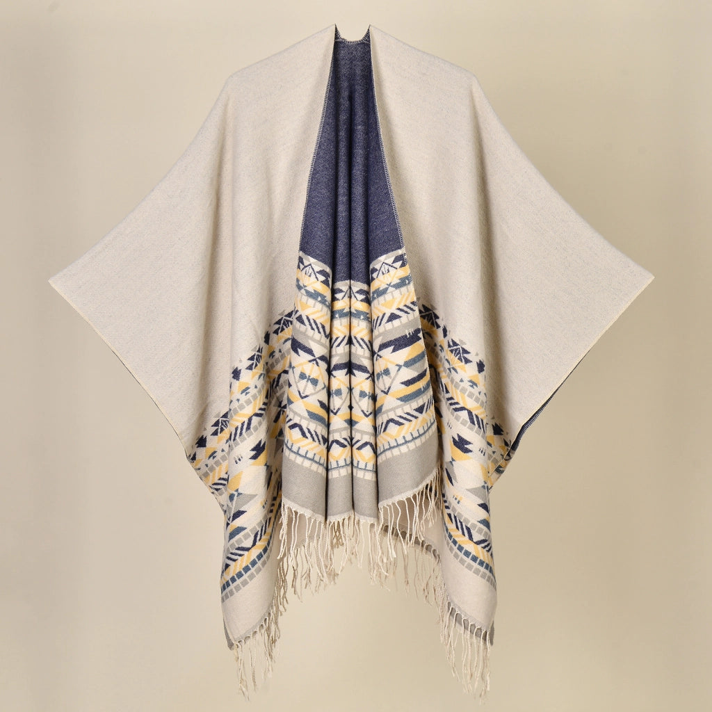 Sciarpa da viaggio, sciarpa in cashmere a maglia con foglie di ginkgo autunno/inverno, mantella con spacco, poncho