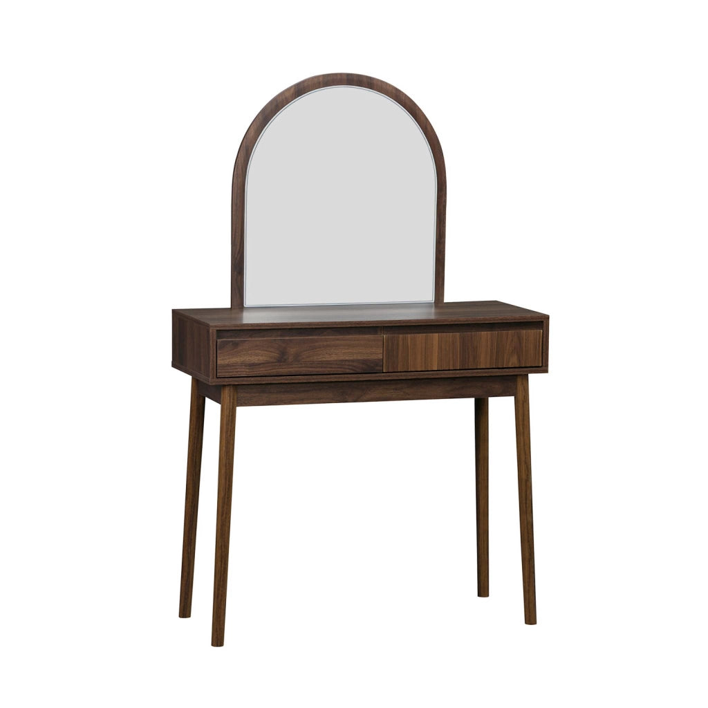 Toeletta trucco decorata in legno con specchio e 2 cassetti, 90cm,