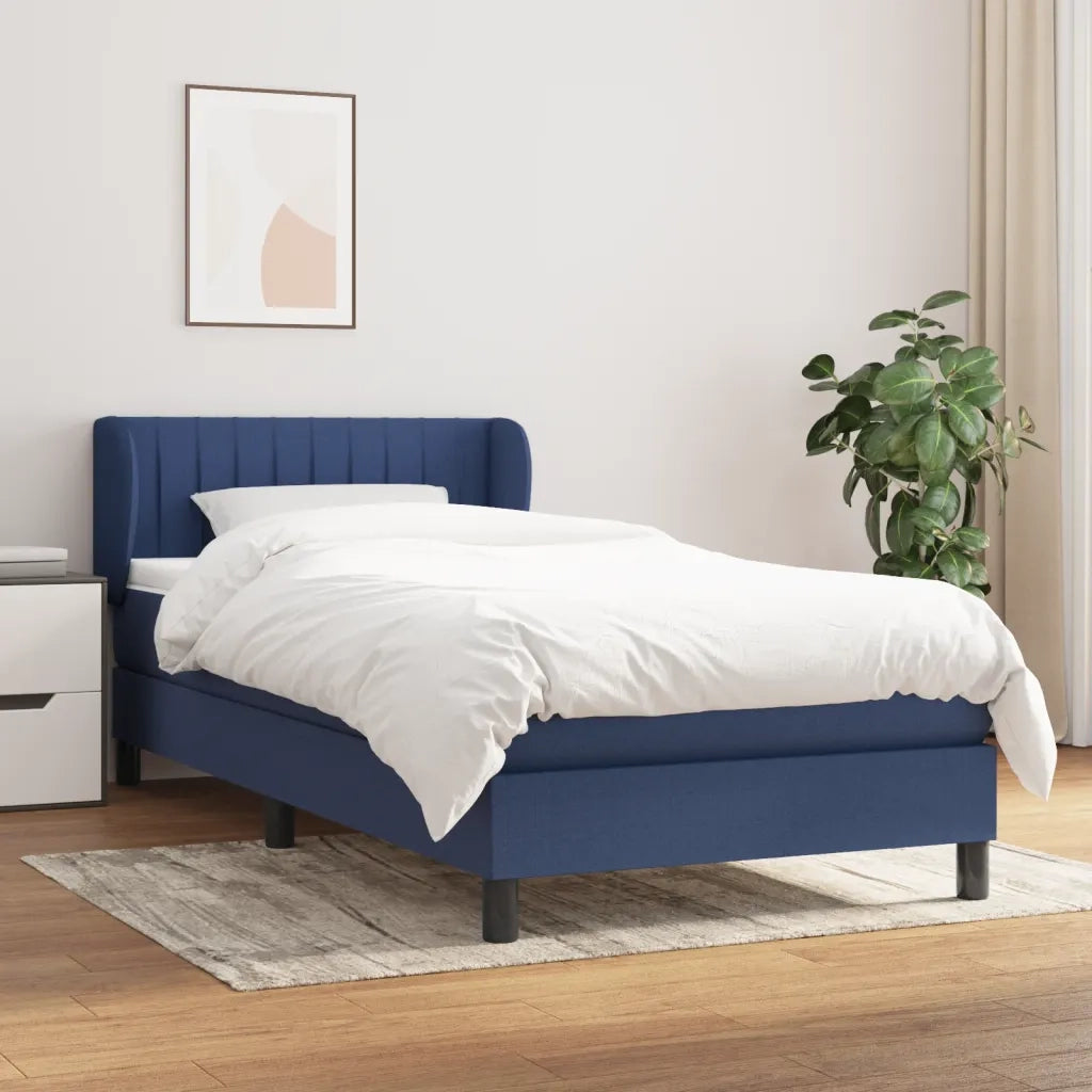 Letto singolo | Letto per adulti | Giroletto a Molle con Materasso Blu 90x190 cm in Tessuto