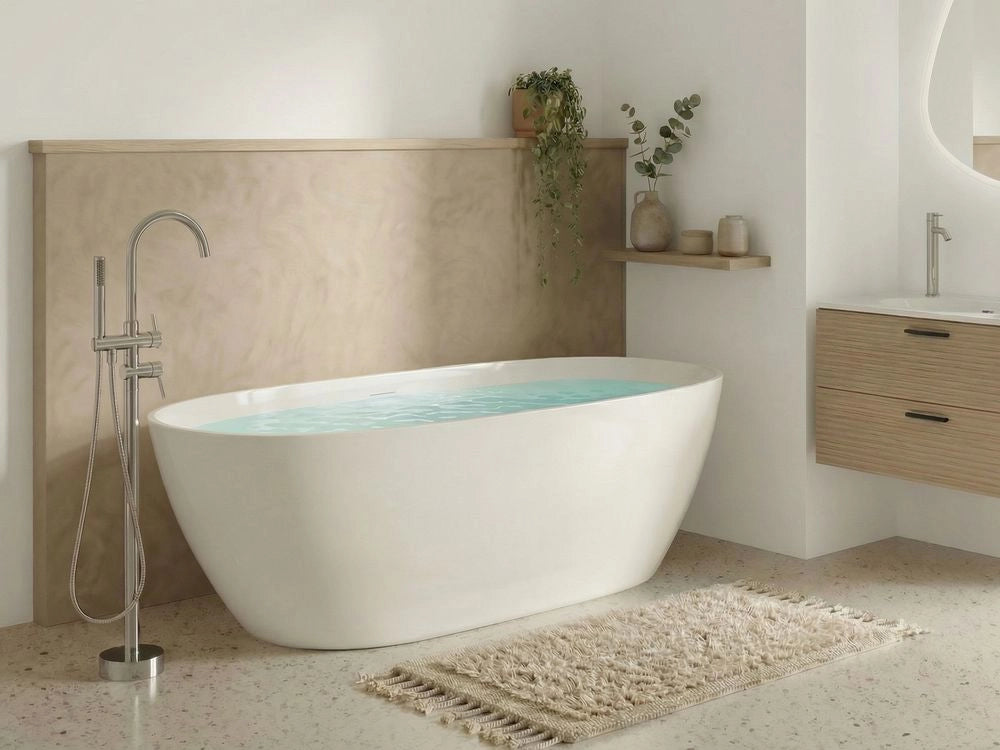 Vasca da bagno freestanding in acrilico bianco 168 cm design moderno forma ovale