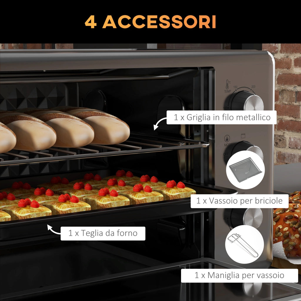 Forno Elettrico 30L ¨C zephmum ¨C Argento 1600W Timer 3 Funzioni